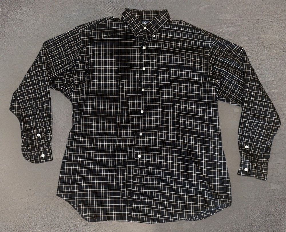 🔥 Polo by Ralph Lauren *MiDNiGhT BLaCK* Plaid Check Long Sleeve Men's Size XL